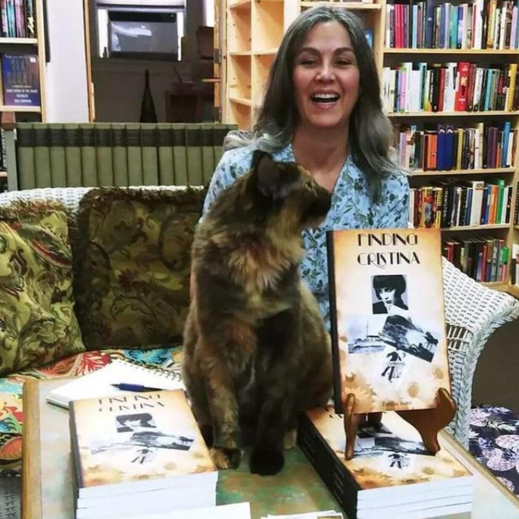 Author Emilia Rosa at Library with Cat